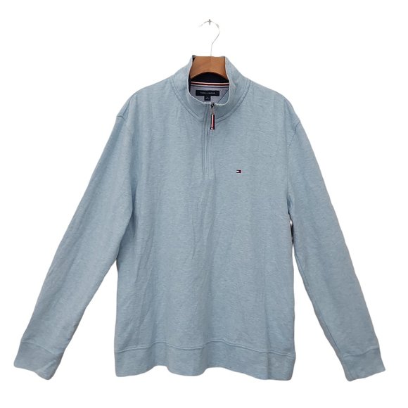 Tommy Hilfiger Mens Sweatshirt Size Large 1/4 Zip Long Sleeve High Neck Blue - Picture 1 of 9